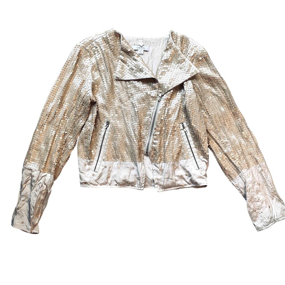 Greylin Jacket Womens Small Sequin Moto Biker Asymmetrical Zip Party Shimmer